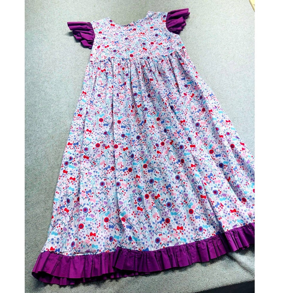 Kracker Jack Kids Maxi Dress Kids Size 8 Purple Floral Ruffle Butterfly Sleeve - Picture 2 of 8
